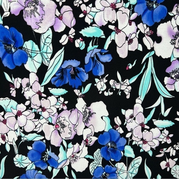 Medium Liz Claiborne Blue Floral Stretch Midi Lined Event Party Cocktail - Picture 9 of 11